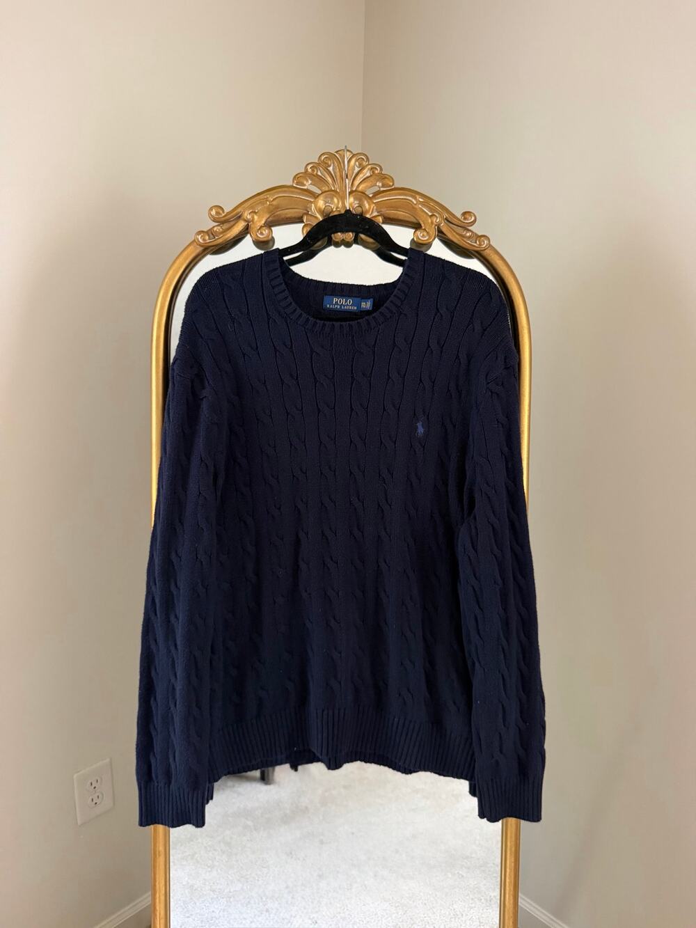 Polo Ralph Lauren Men’s Blue Cable Knit Pullover 100% Cotton Sweater
